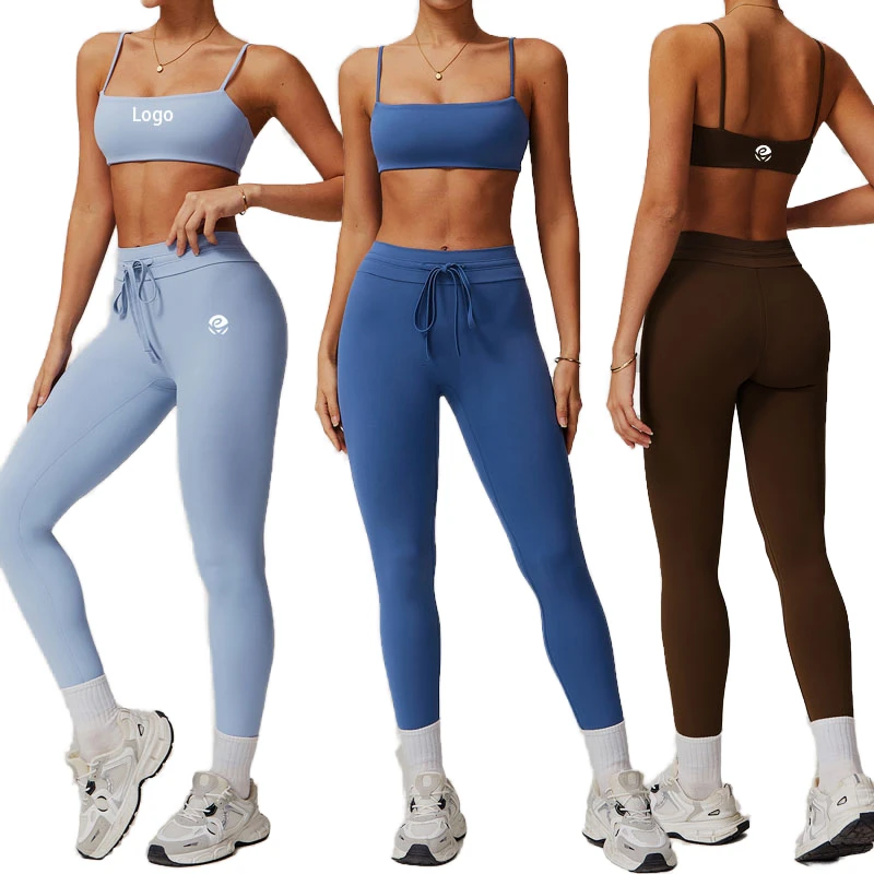 Custom Logo Women's High Waist Drawstring Stretchy Workout Leggings Ultra Soft Tummy Control Yoga Pants Running Yoga Leggings