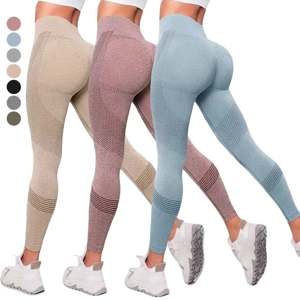 Women's Athletic Workout Yoga Legging High Waist Four-Way Stretch Breathable Tummy Control Peach Buttocks Colorful Striped