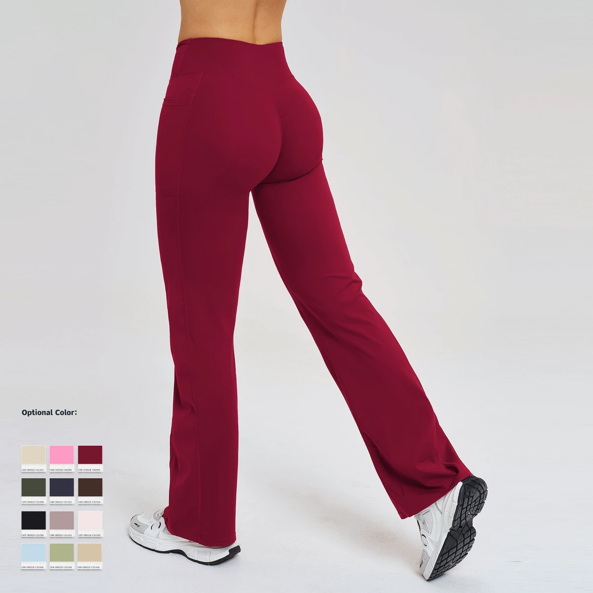 High-Waisted Elastic Waist Solid Four-Way Stretch Yoga Leggings for Women Flare Fit Quick Dry & Breathable