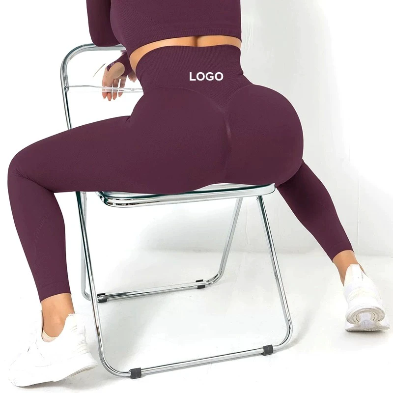 Bootyful Custom Logo Women's Yoga Leggings Solid Pattern Nylon Spandex Four-Way Stretch Breathable Eco-Friendly High Waist Full