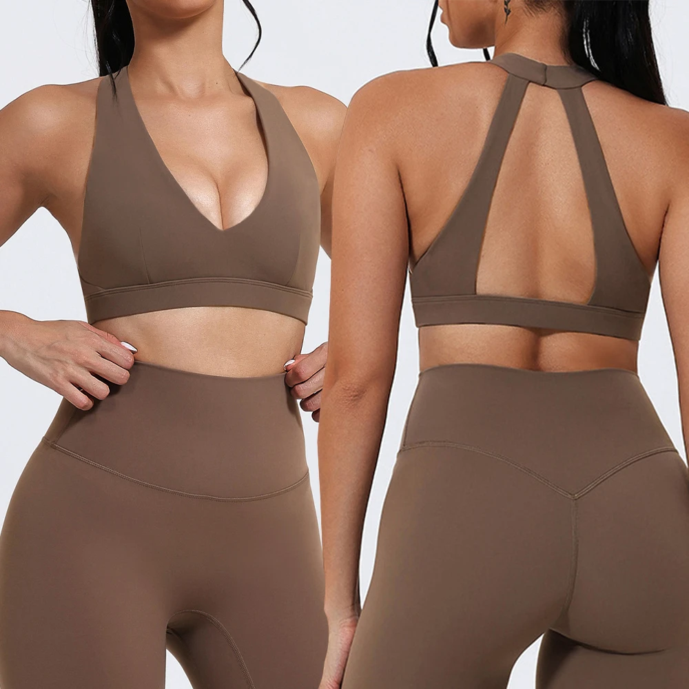 Wholesale Women Hollow Out High Support Gym Fitness Yoga Wear Bra Low Collar Halter Neck Active Wear Sports Bra