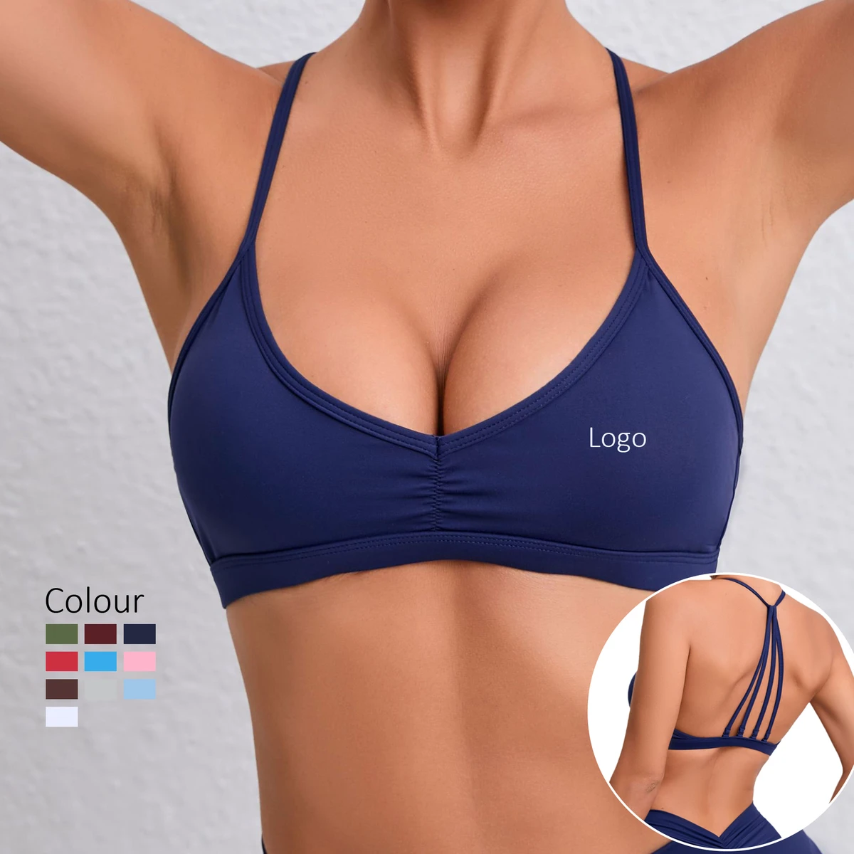 Custom Women Strappy Back Sports Bra Adjustable Strap Yoga Bra Padded Workout Gym Bra