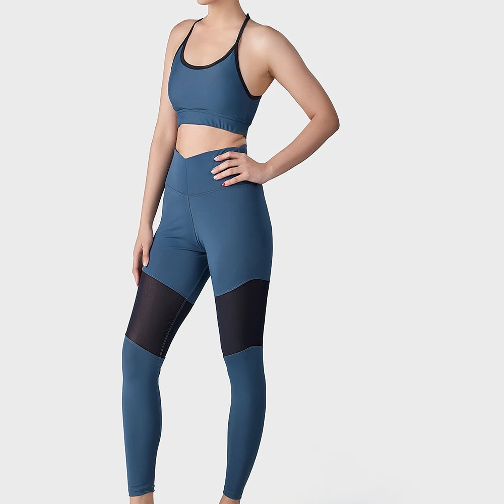 Women's High Waist Yoga Leggings Full Length Solid Color Mesh Panel Four-Way Stretch Seamless Design