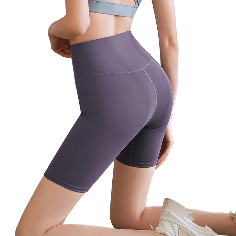 Women's Simple Outdoor Elastic Tight Solid Colors Seamless Yoga Legging High Waist Scrunch Short Ankle-Length Four-Way Stretch