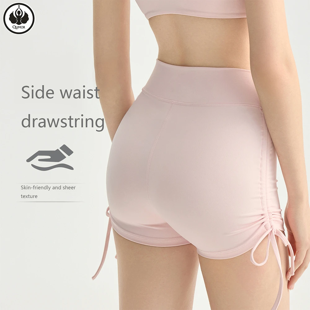 QUMOR Elastic Waist Front Seam Tummy Control Breathable Sport Shorts Butt Lift Women's High Waisted Yoga Shorts Eco-Friendly