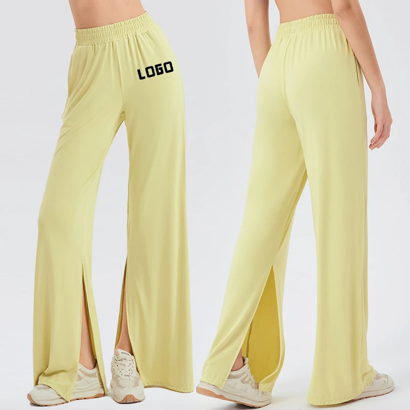 Custom Logo Side Slit Yoga Pants for Women High Waist Quick Drying Fitness Flare Yoga Pants with Pockets