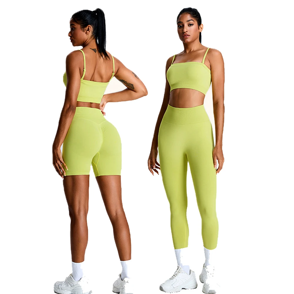 Two Piece Quick Dry Eco-Friendly Yoga Sets Clothes Women High Quality Customized Front Printing Solid Light Weight Yoga Set