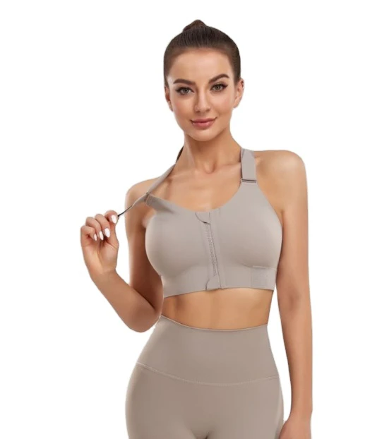 Wholesale Front Zipper Quick Dry Workout Breathable Seamless Yoga Sports Bras Fitness Women Backless High Support Sports Bra