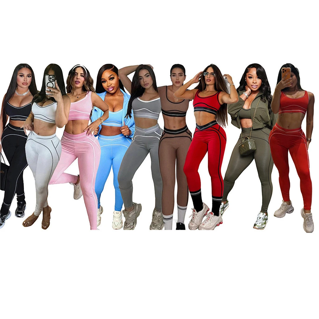 Customizable logo Solid Color Fashionable Sleeveless Sports Vest High Waist, Hip Lifting, Abdominal Fitness Yoga 2-piece Set