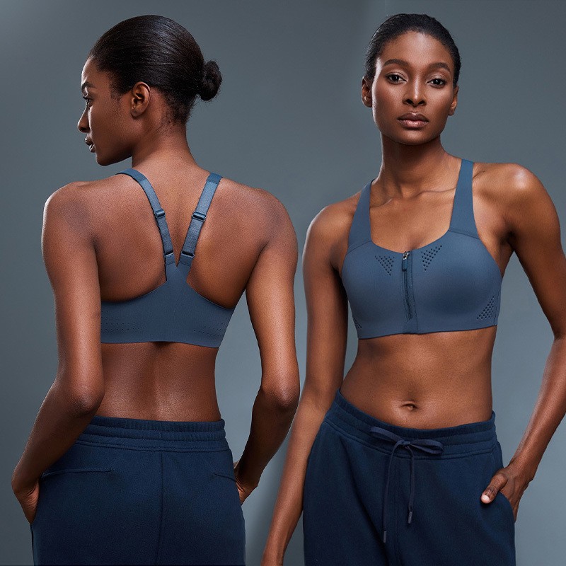 Adjustable Shoulder Straps Beautiful Back Sports Bra Top Fitness Front Zipper One-piece Yoga Bra
