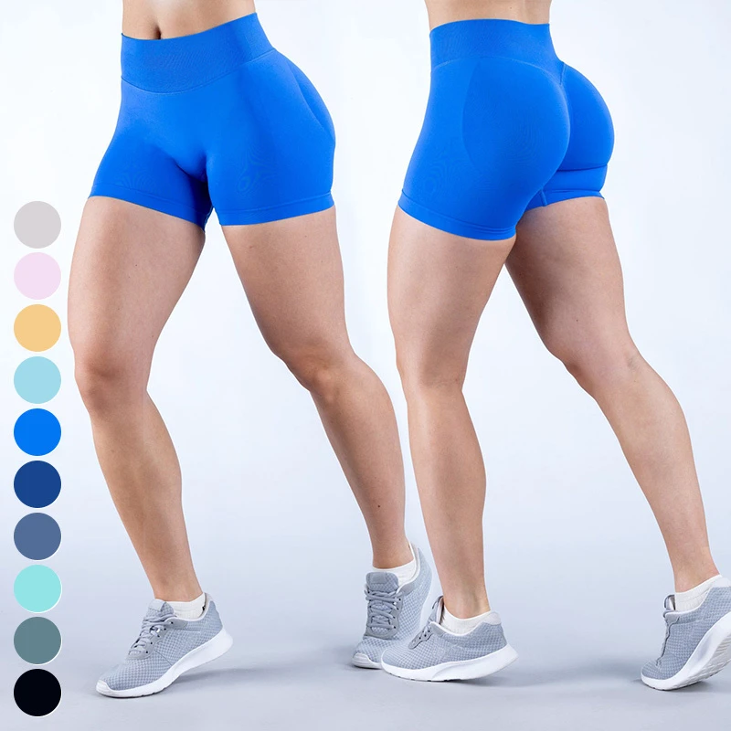 Breathable Quick Dry High Elastic Scrunch High Waist Loose Fit Summer Solid Short Gym Leggings Seamless Yoga Shorts Women