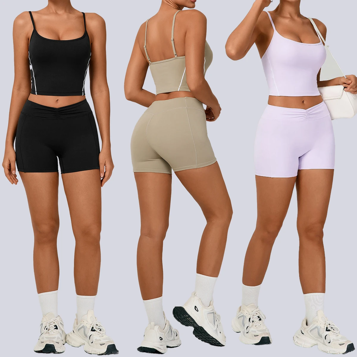 Yoga Activewear for Women 2 Piece Set High Waist Shorts Crop Top Gym Workout Outfits Fitness Stretchy Sportswear