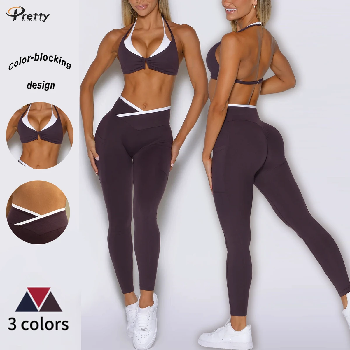 New Arrival Customized Hanging Neck Adjustable Shoulder Strap Bra Female High Waist Hip-lifting Running Fitness Yoga Set