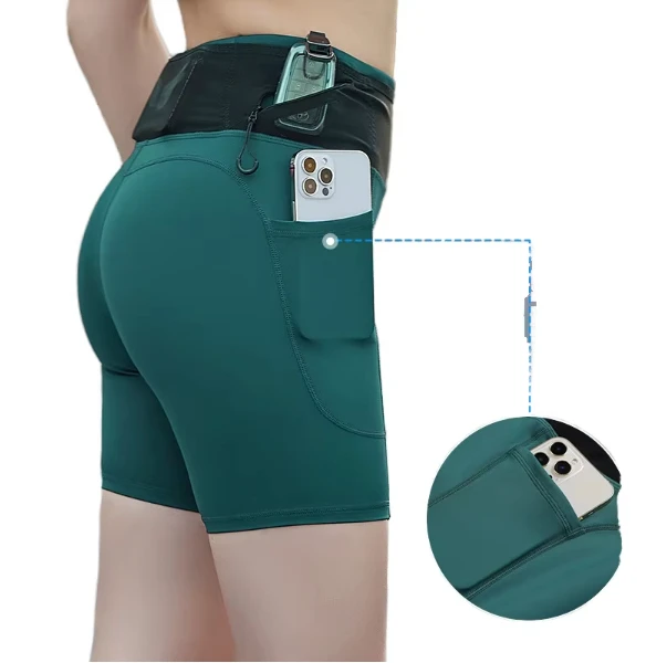 Women's High Waist Quick Dry Breathable Eco-Friendly Sports Shorts with Functional Pockets for Outdoor Running Hiking Training