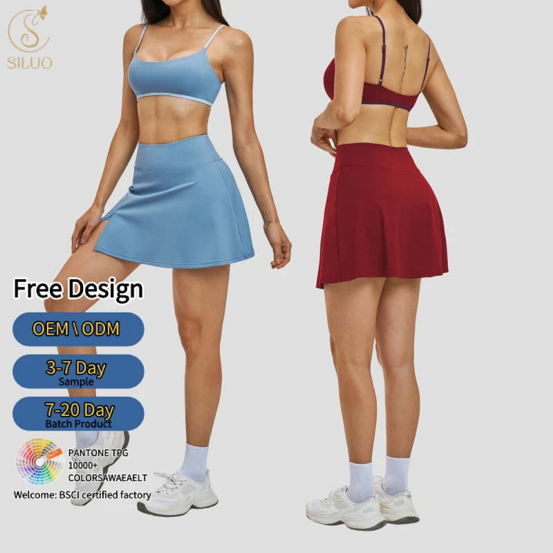 Custom Sportswear Golf Bra Casual Wear Breathable Stretchy 2-Piece Naked Feel Tennis Skirt Set for Women with Built-in Shorts