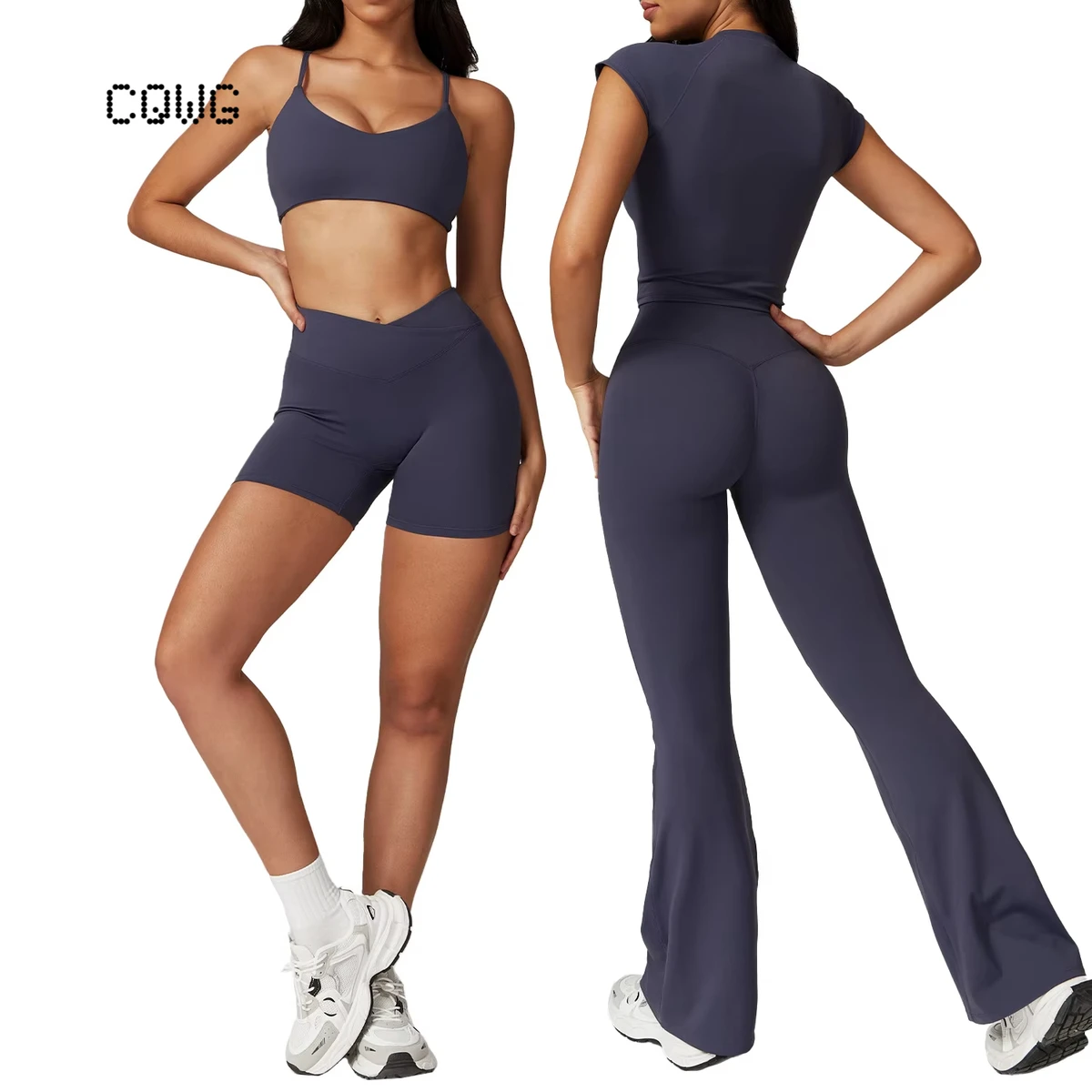 Eco-Friendly Recycled Tight Quick-Drying Yoga Set Outerwear Running Sports Short-Sleeve Solid 2-Piece Fitness Wear Womens