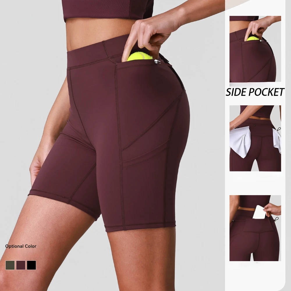 Women's High Waist Tennis Biker Shorts Tummy Control Workout Shorts Women Yoga Pants with Side Pockets