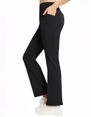 Women High Waist Bootcut Flared Yoga Pants With Side Phone Pockets Tummy Control Butt Lifting Soft Stretch Breathable Workout