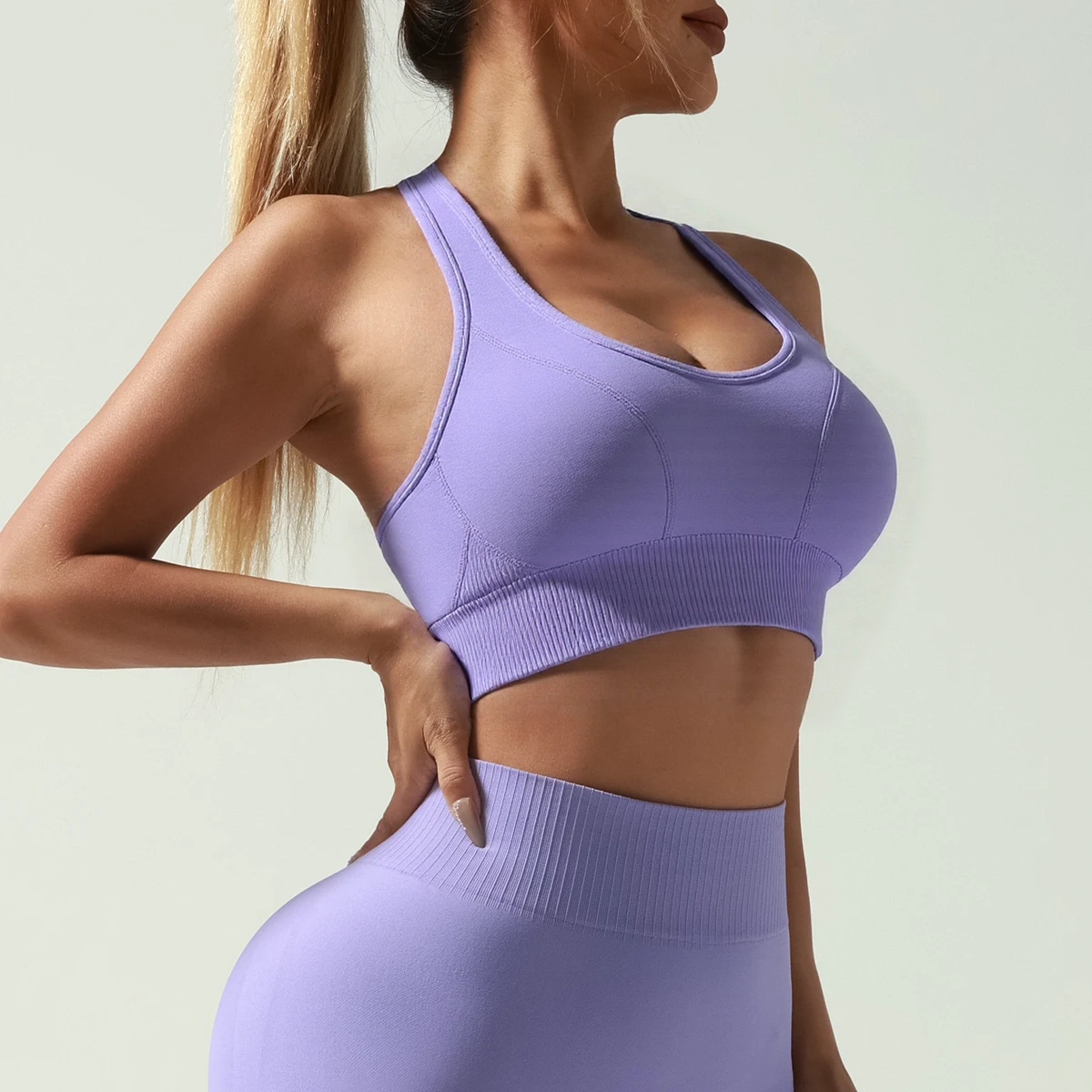 High for Shockproof Seamless Sports Bra Active Yoga Fitness Running Cross Back Fixed Cup Vest Plus Size Four-Way Stretch High