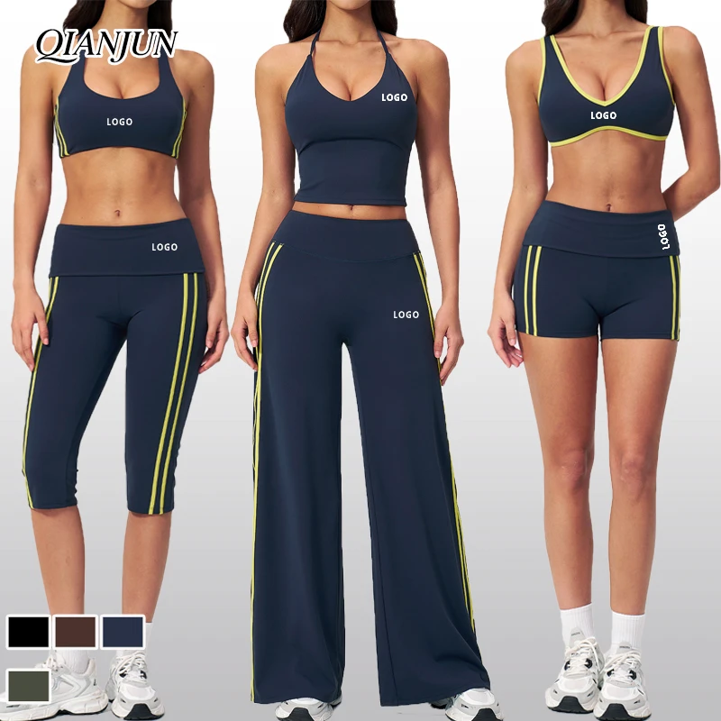 2026 New Activewear Yoga Sets Side Stripe Sport Bras Hight Waist Shorts&7-Point Pants Workout Gym Sports Fitness Yoga Sets