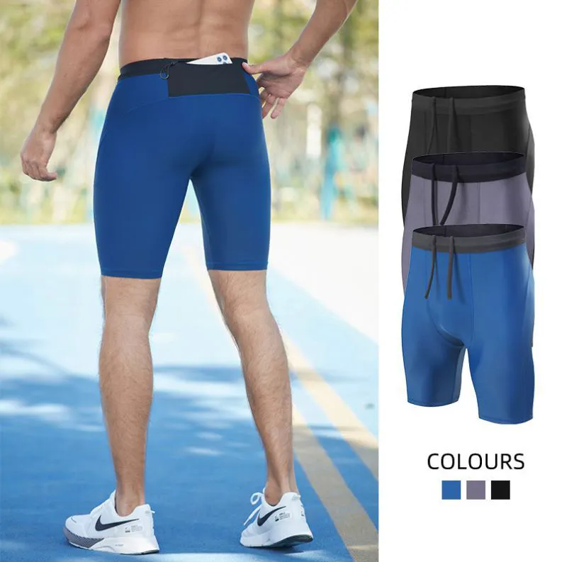 Men's Sports Tights High Elastic Outdoor Quick-Drying Running Workout Cropped Pants Yoga Basketball Compression Training Pant