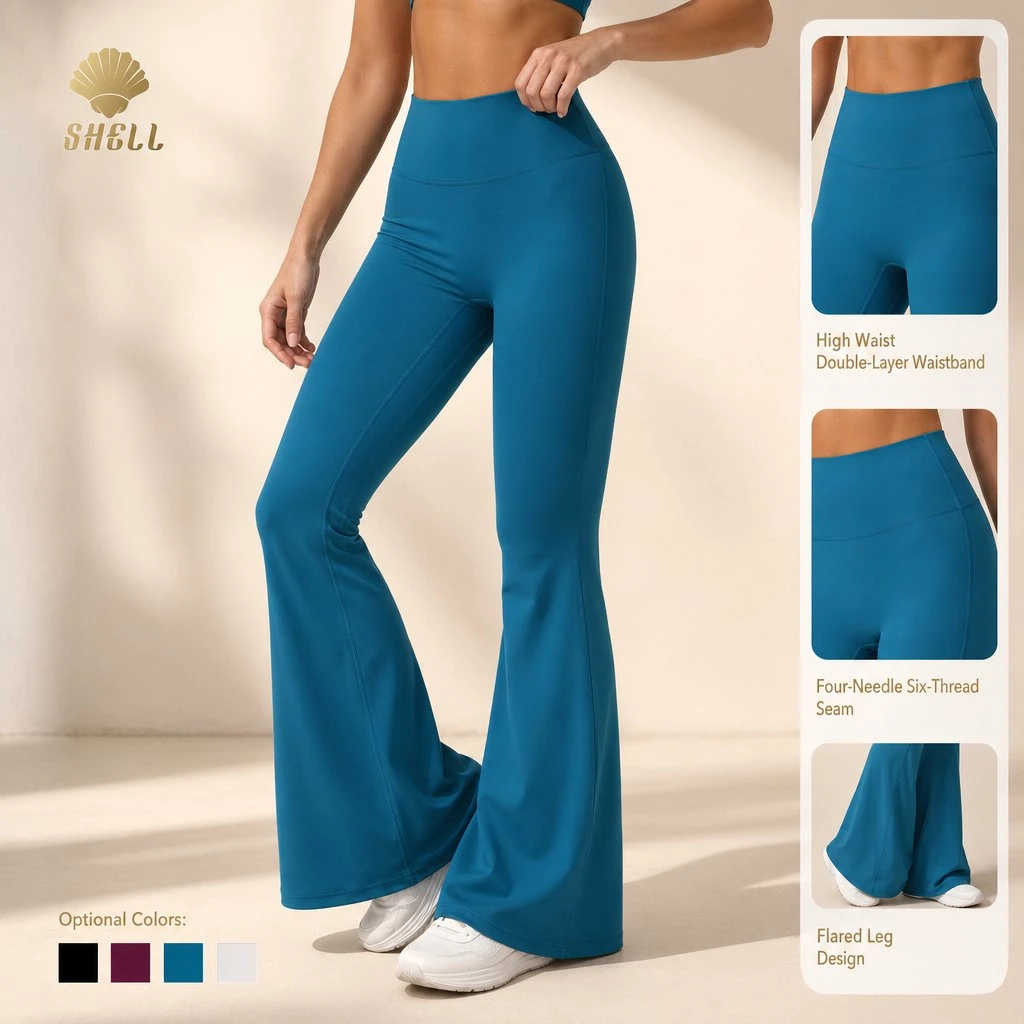 Naked-feel High Waisted Yoga Flare Pants Tummy Control Four-needle Six-thread Bell-bottom Leggings for Women Gym Fitness