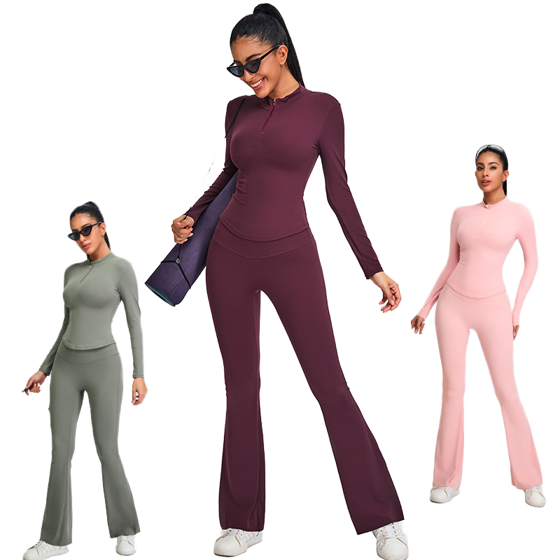 Wholesale Women's Quick Dry Fitness Yoga Set 5-Piece Solid Color Gym Running Set with Breathable Elastic Waist Closure