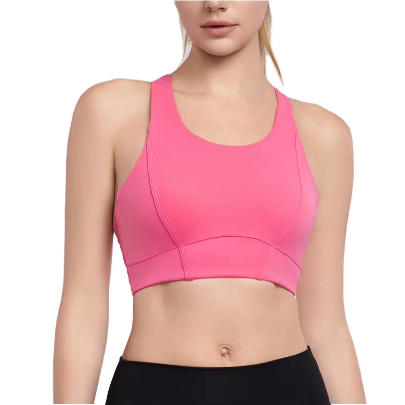 Wholesale Women's Breathable Workout Gym Fitness Bras U Neck Cross Back Yoga Sports Bra Fixed Pads Four-Way Stretch