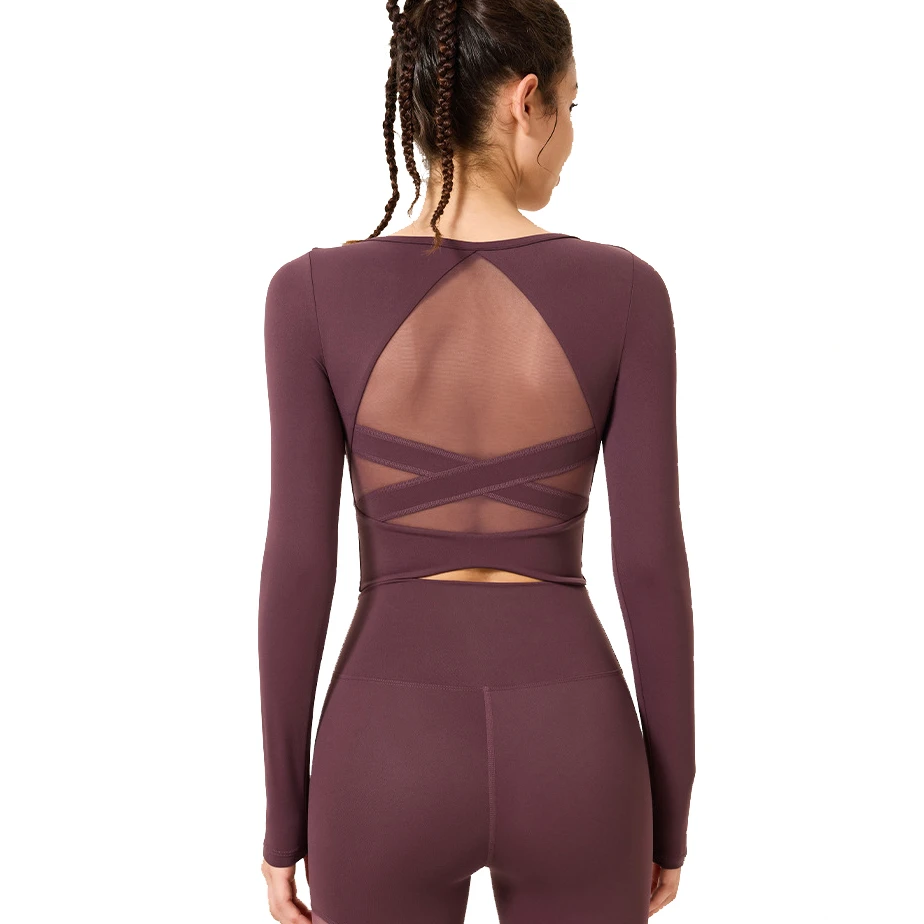 Women's High-Impact Sports Bra Top Breathable Slimming Yoga Long Sleeve Shirt for Running & Fitness with Padded Support
