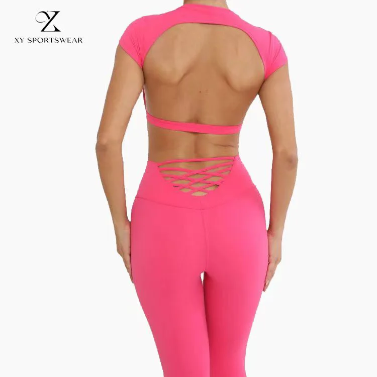XIANGYU Sportswear Hot Sexy 2 Piece Girl Red Gym Ems Training Suit for Ladies Women's Backless Body Wear Set Fitness Suit