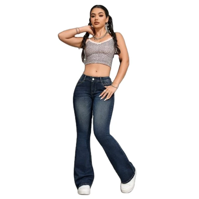 Wholesale Plus Size Green Tint Breathable Windproof Stonewashed Nylon/Cotton Mid Waist Regular Fit Casual Full-Length Women's