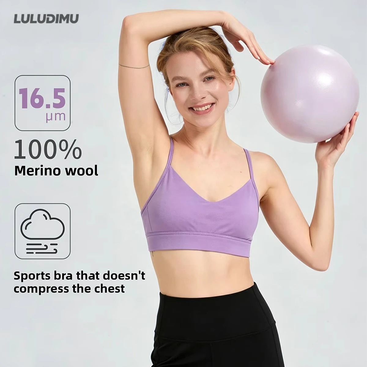 100% Merino Wool Eco-Friendly High Support Sweat-Wicking Workout Bra Lightweight Removable Pads Gym Fitness Yoga Sports Bra