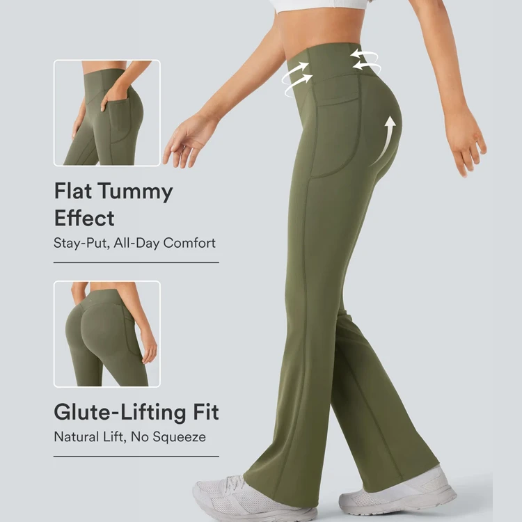 High Waisted Scrunch Butt Lifting Tummy Control Pocket Yoga Bootcut Gym Leggings Custom Designer Gym Wear Women Fitness Wear