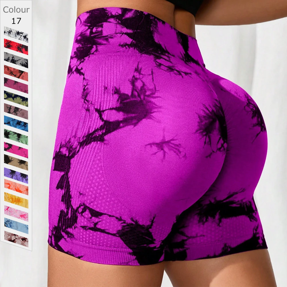 Yoga Shorts Women's High Waist Tie-dye Skinny Fitness Shorts Seamless Compression Push-Ups Yoga Pants Sports Fitness Yoga Shorts