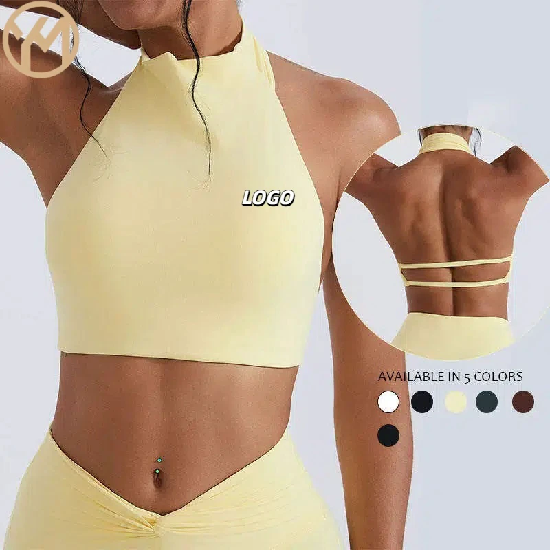 Yimo Women High Neck Halter Shock-Absorbing Yoga Tops Lady High-intensity Sport Vest Female Fashion Breathable Naked Fitness Bra