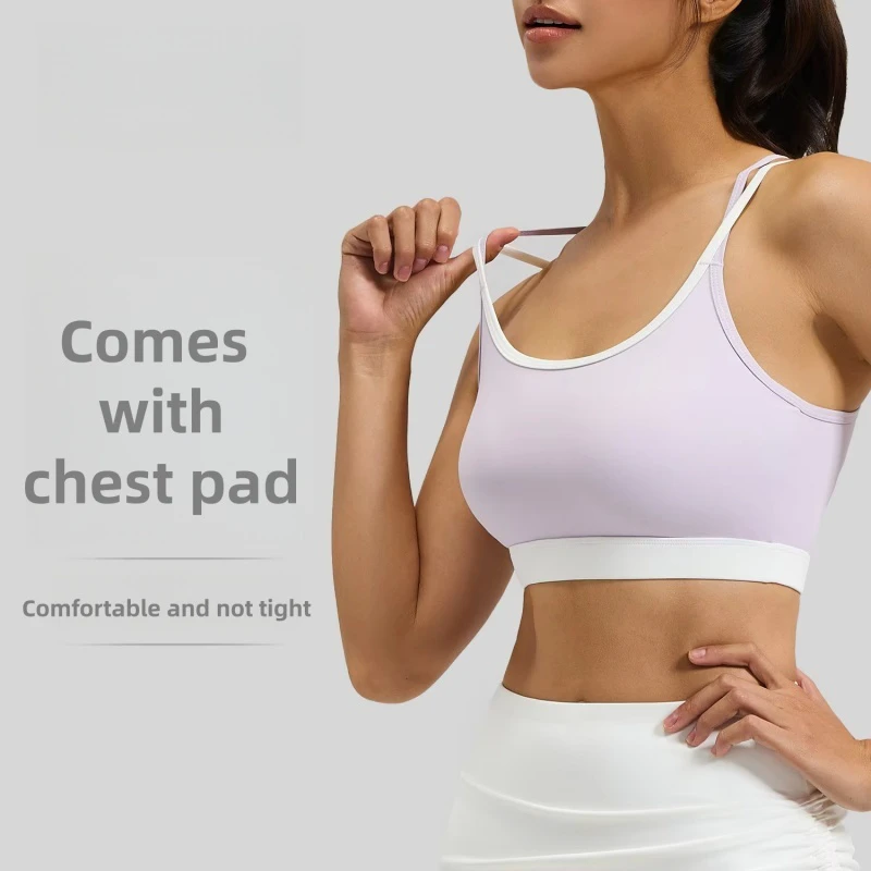 Color Blocking Contrast Color Cross Beauty Back Sports Underwear Women's High Strength Shockproof Fixed Cup Yoga Bra