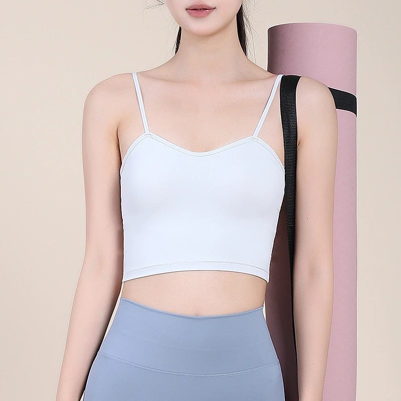 Summer One-Piece Slim Shoulder Strap Sexy Breathable High Support Adjustable Strap Sports Bra for Yoga Fitness Spandex/Polyester