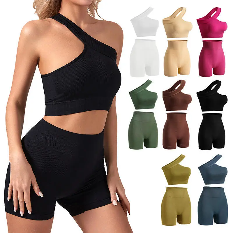 One Shoulder Women's Sports Bra Quick-Dry Spandex Nylon Breathable Yoga Bra