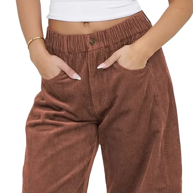WOMEN CORD BARREL JEANS MID RISE CASUAL BAGGY WIDE LEG CORDUROY CROPPED ANKLE PANTS BANGLADESH NEW ARRIVAL DIRECT FACTORY