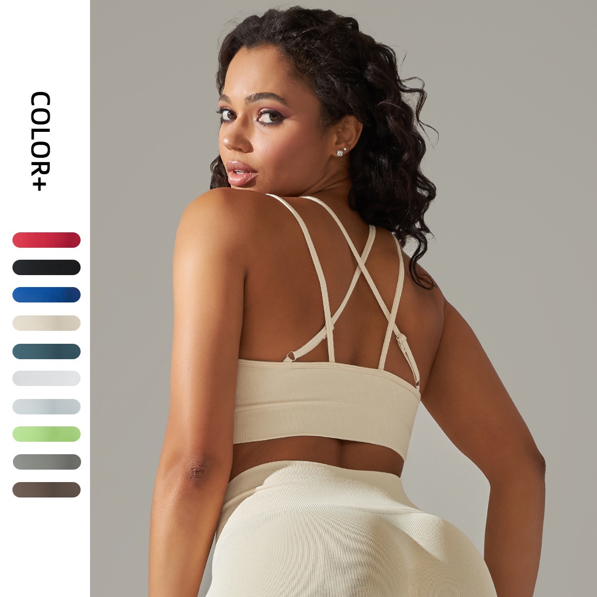 Seamless Knitted Breathable Yoga Wear Cross Back Sports Bra Running Tight Fitness Wear Women