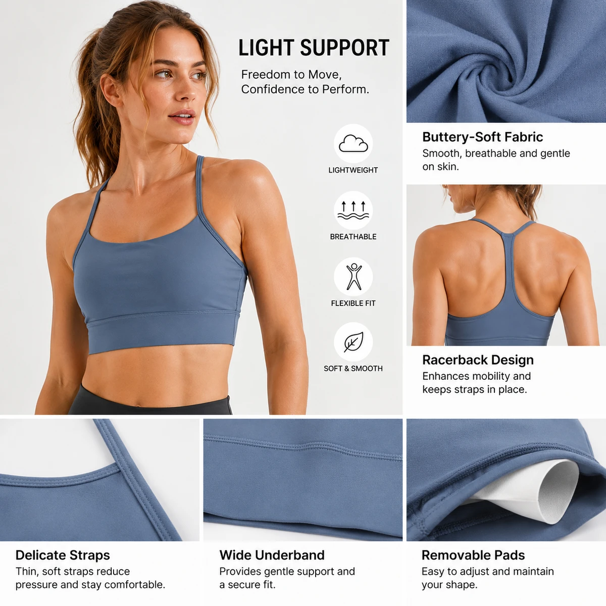 High Support Lightweight Y-Shaped Vest Sports Underwear with Chest Pads for Women Gym Fitness Yoga Top Seamless