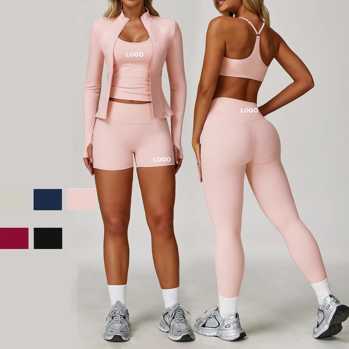All Seamless High Waist Custom Yoga Set Fitness Yoga Wear Women Yoga Leggings Jumpsuit Jackets Flare Pants Shorts Sets SQ5061