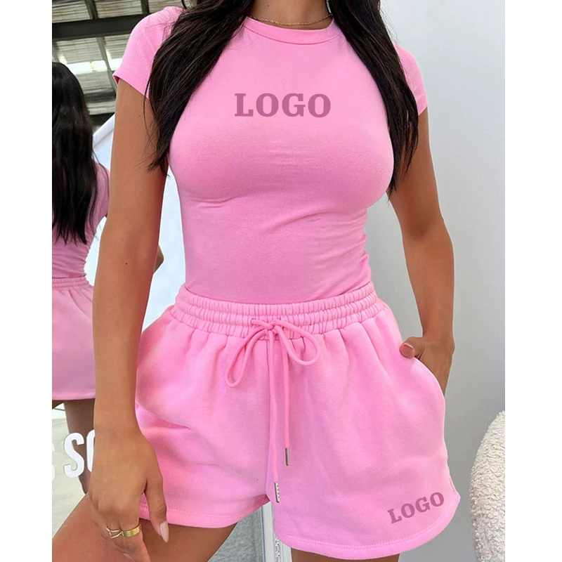 L800833 Manufacturers Custom Logo Sexy Women's Crop Top T Shirt And Shorts Casual Two Piece Set Women Clothing Shorts Set