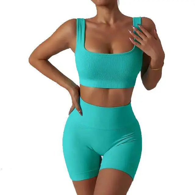 Quick-Dry Breathable Eco-Friendly 2-Piece Yoga Sets with Elastic Waist and High-Waisted Shorts in Spandex/Nylon