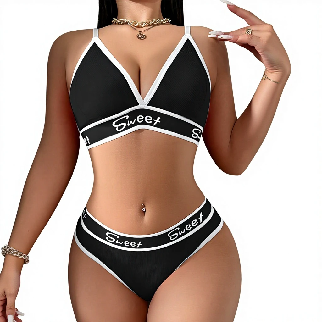 Custom Made Large Size Vest Adjustable Women's Underwear Letter Breast Pad Panty Sports Bra Set for Women