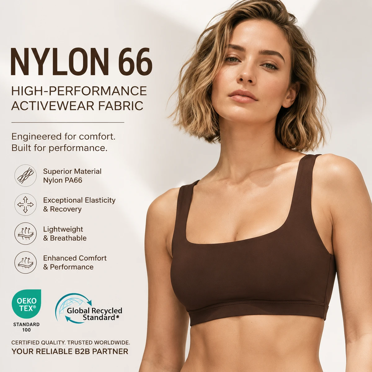 Custom Logo Lightweight PA66 Nylon Breathable Wicking Function Square Neck No Cup Women's Sexy Sports Bra