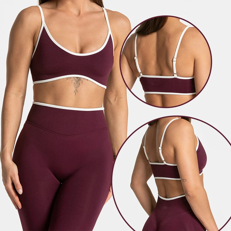 Women's High Support Seamless Simple Compression Sports Bra with Crisscross Straps Adjustable for Yoga Fitness Outdoor