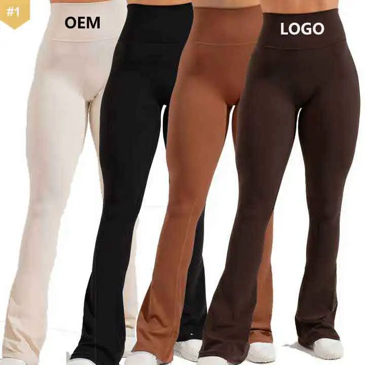 Custom Butt Lifting Nylon Spandex Yoga Bell Bottoms Solid Color Gym Fitness Women Yoga Pants High Waist Sports Flared Leggings