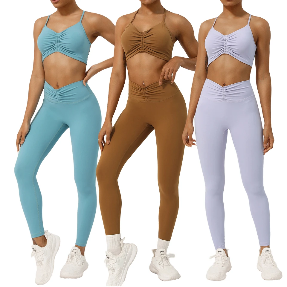 Fall Winter Workout Set Women 2 Pieces Yoga Fitness Clothing Cross Strap Sports Bra High Waist Butt Lift Leggings Gym Activewear