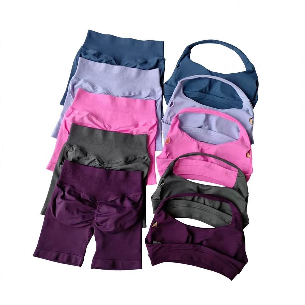 Wholesale Halter Seamless Sports Yoga Sets Scrunch Ruched Butt Shorts Gym Training Pilates Set Fitness Suit